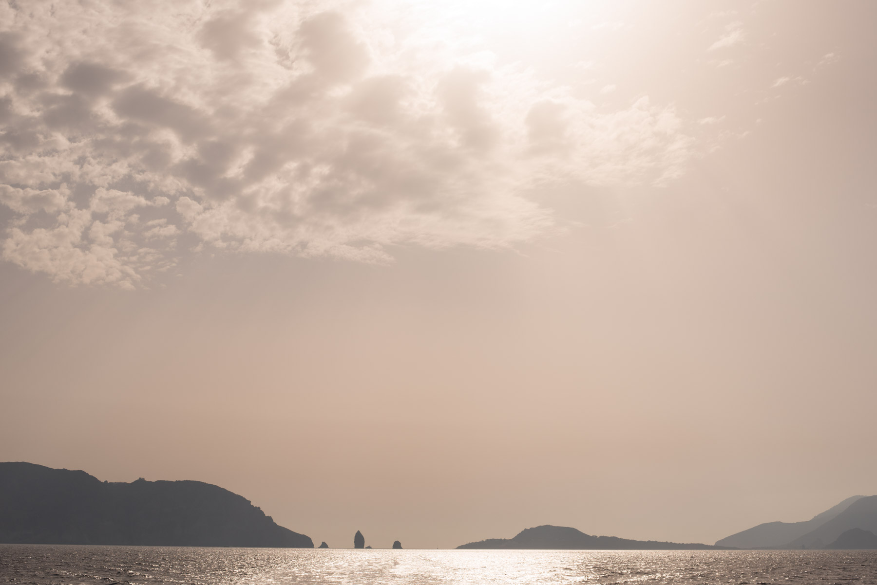 Sunset over lipari, salina, vulcano, stromboli, alicudi, filicudi, panarea, the small aeolian islands