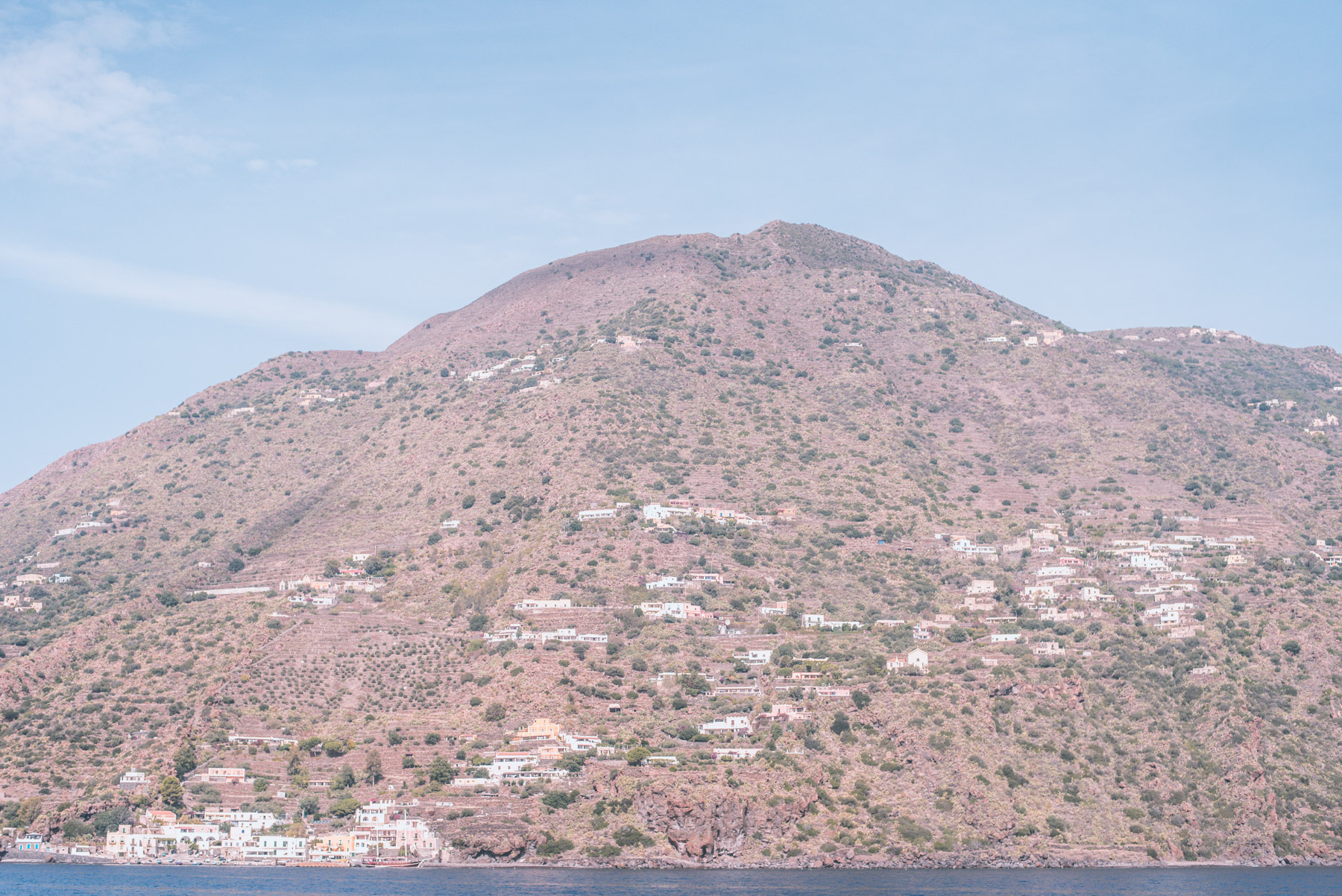 lipari, salina, vulcano, stromboli, alicudi, filicudi, panarea are the small aeolian islands with few white houses