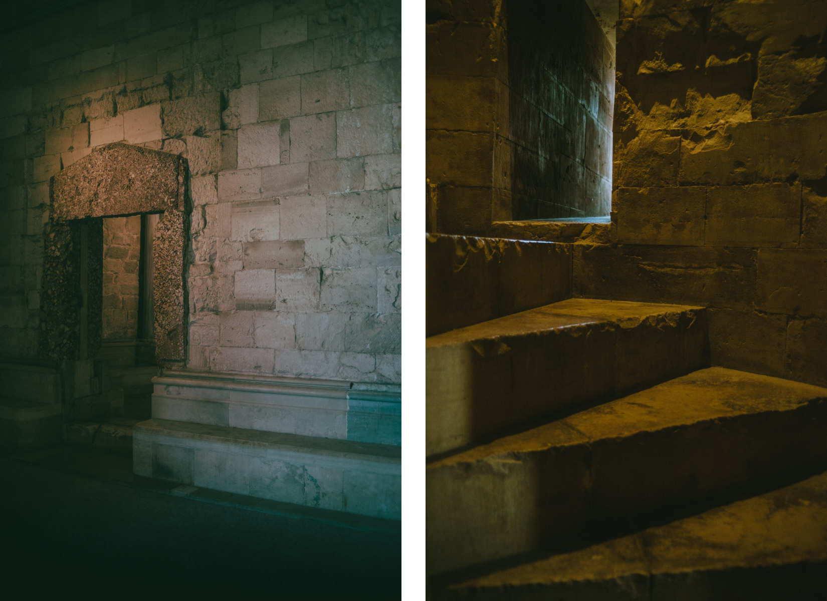 Two pictures of details of the interiors od Castel del Monte in Apulia, Italy - due immagini di dettagli degli interni di Castel del Monte in Puglia, Italia