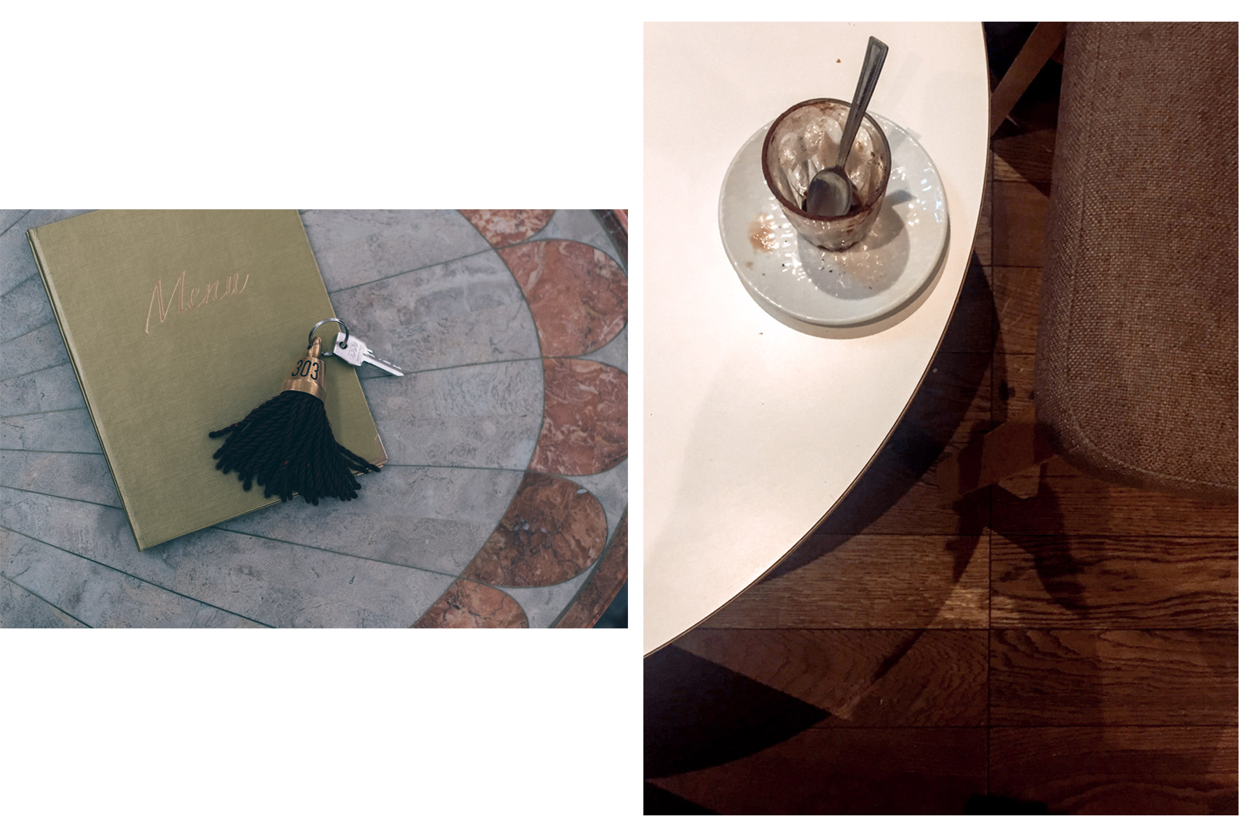 Hotel room key in Trieste and a coffee on a white table - Chiave di stanza di albergo a Trieste e caffè su un tavolo bianco